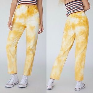 NWT PacSun Mustard Tie Dye High-Waisted Carpenter Jeans - 23